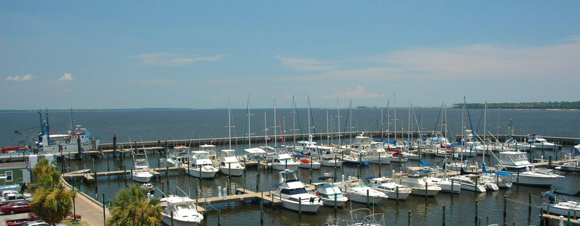 A marina full of boats on the Gulf of Mexico.