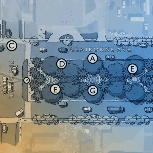 Drawing of an aerial view of the 9th Ward Streetscape.