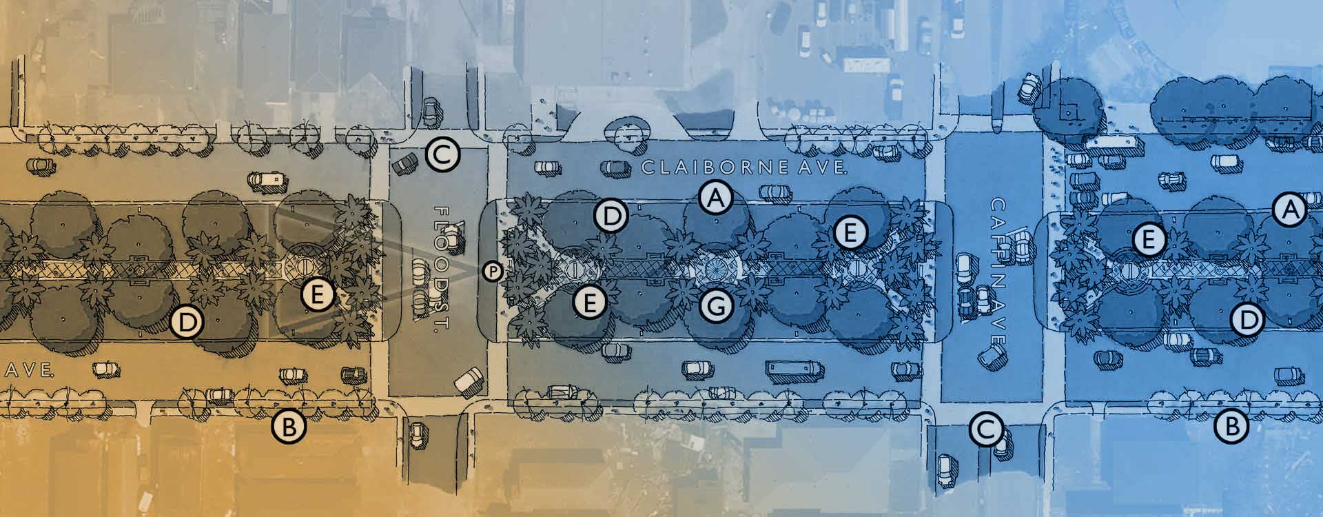 Drawing of an aerial view of the 9th Ward Streetscape.