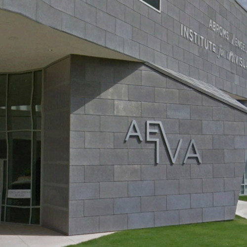 The front of the institute. It's a brick wall with letters that read "AEIVA."
